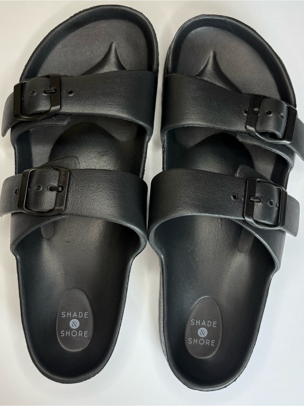 Black Double Adjustable Buckle Slide Footbed Sandals Minimalist Normcore Coastal